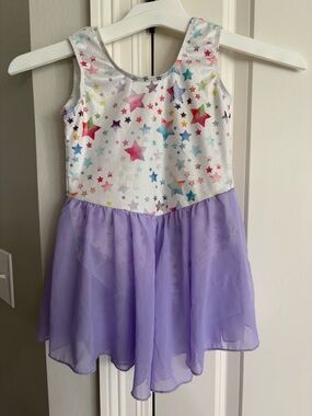 White with stars and purple tulle skirt leotard in size 100 (3T) GUC unbranded
